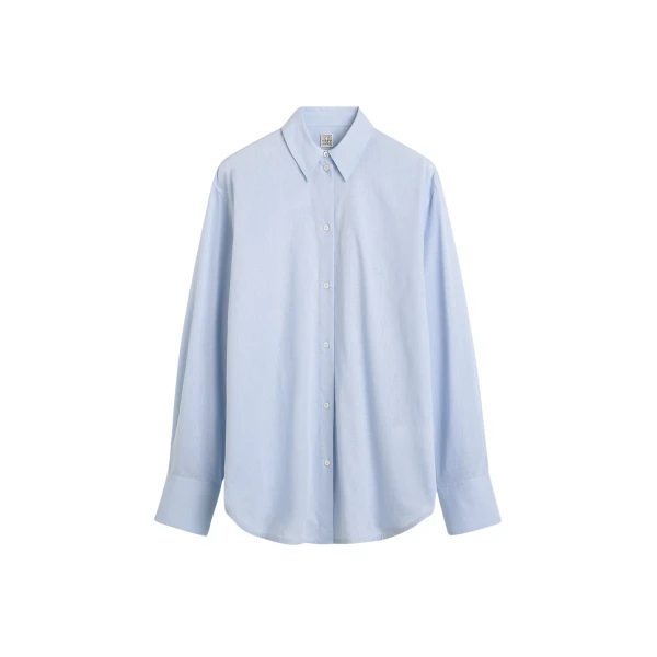 Totême Oversized summer shirt in Sky - Tops - Scandinavian Minimalist Luxury at Luxury Shoes 