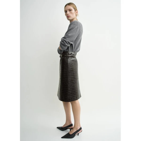 Totême Paneled croco-embossed skirt in Dark brown - Skirts - Scandinavian Minimalist Luxury at Luxury Shoes 
