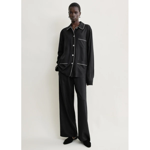 Totême Piped pj top in Black - Tops - Scandinavian Minimalist Luxury at Luxury Shoes 