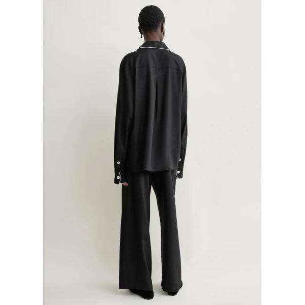 Totême Piped pj top in Black - Tops - Scandinavian Minimalist Luxury at Luxury Shoes 