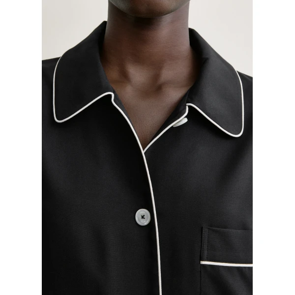 Totême Piped pj top in Black - Tops - Scandinavian Minimalist Luxury at Luxury Shoes 