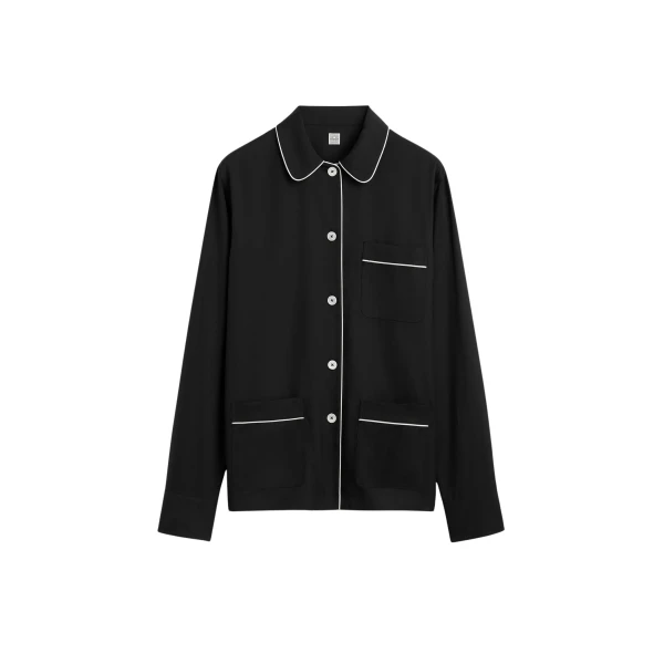 Totême Piped pj top in Black - Tops - Scandinavian Minimalist Luxury at Luxury Shoes 