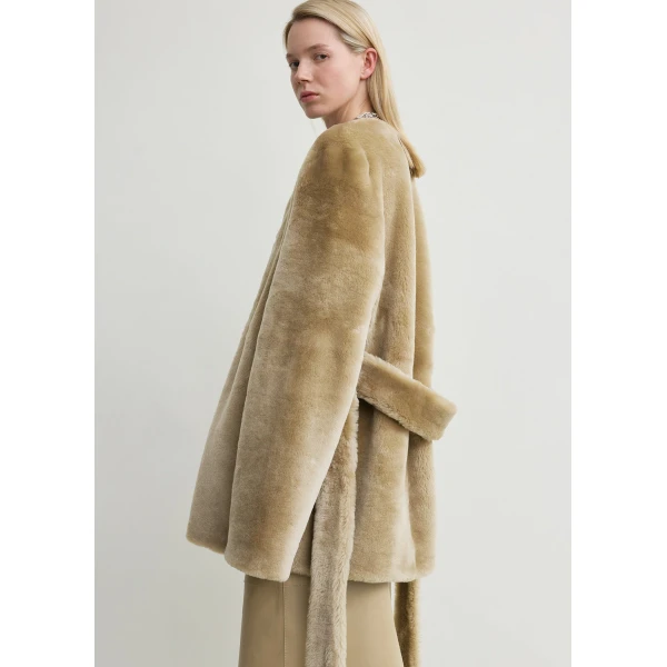 Totême Plush shearling jacket in Rye - Jackets - Scandinavian Minimalist Luxury at Luxury Shoes 