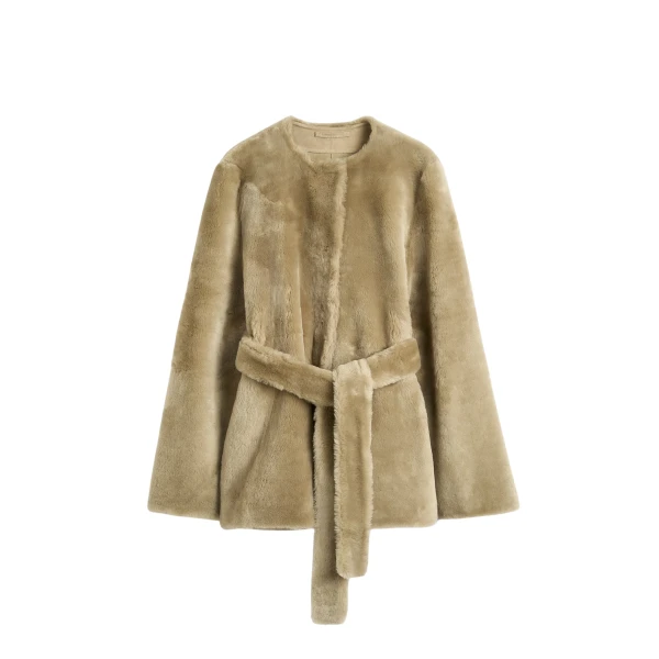 Totême Plush shearling jacket in Rye - Jackets - Scandinavian Minimalist Luxury at Luxury Shoes 