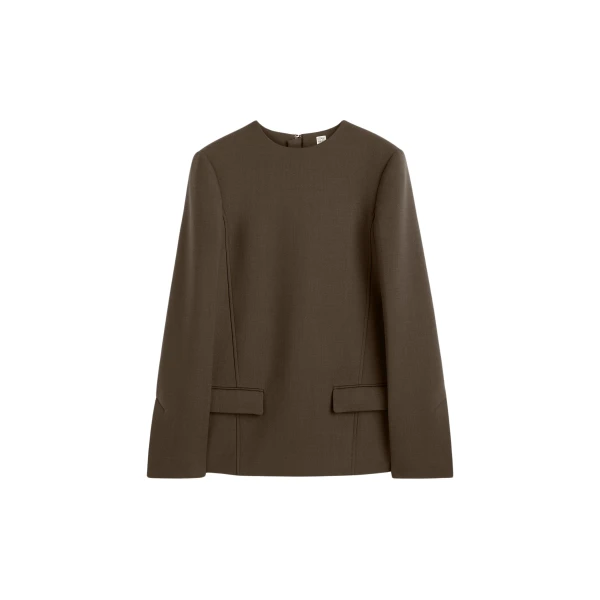 Totême Pocket top in Bark - Tops - Scandinavian Minimalist Luxury at Luxury Shoes 