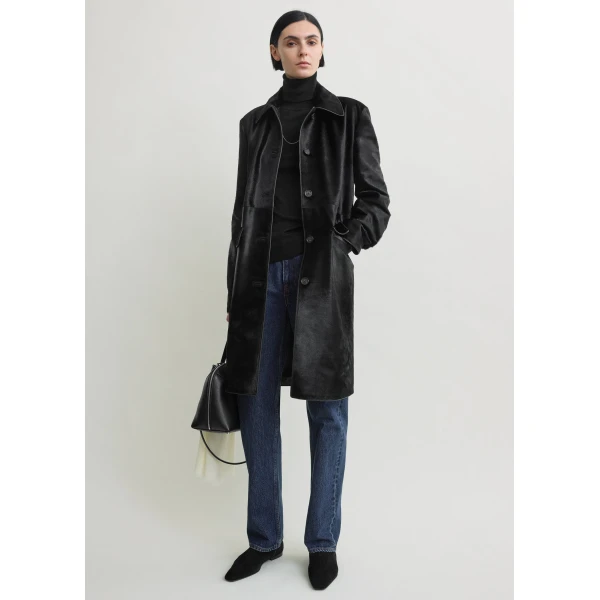 Totême Pony hair coat in Black - Coats - Scandinavian Minimalist Luxury at Luxury Shoes 