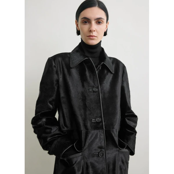 Totême Pony hair coat in Black - Coats - Scandinavian Minimalist Luxury at Luxury Shoes 