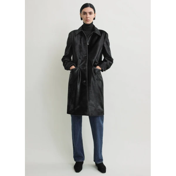 Totême Pony hair coat in Black - Coats - Scandinavian Minimalist Luxury at Luxury Shoes 