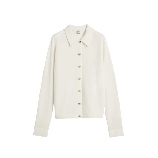 Totême Raglan-sleeve cashmere cardigan in Talc - Knitwear - Scandinavian Minimalist Luxury at Luxury Shoes 