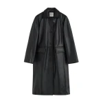 Totême Raglan-sleeve leather coat in Black - Coats - Scandinavian Minimalist Luxury at Luxury Shoes 