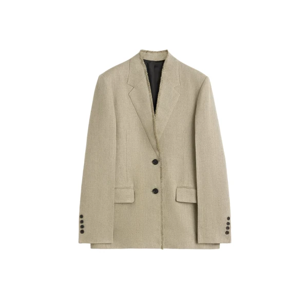Totême Raw lapel jacket in Beige - Jackets - Scandinavian Minimalist Luxury at Luxury Shoes 
