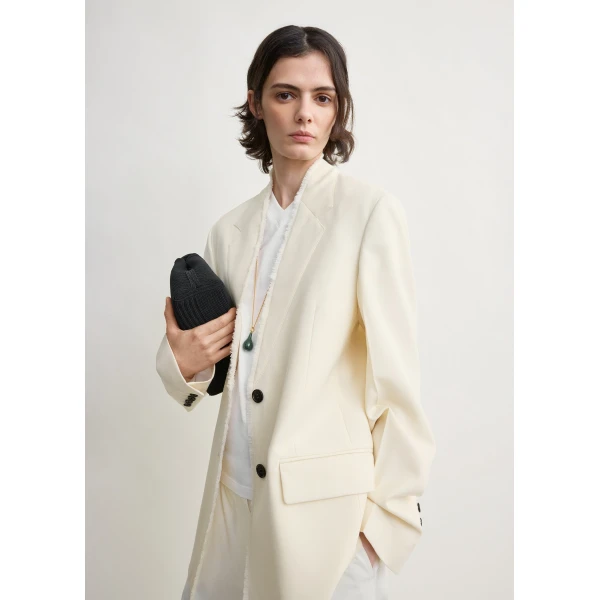 Totême Raw lapel jacket in Ecru - Jackets - Scandinavian Minimalist Luxury at Luxury Shoes 