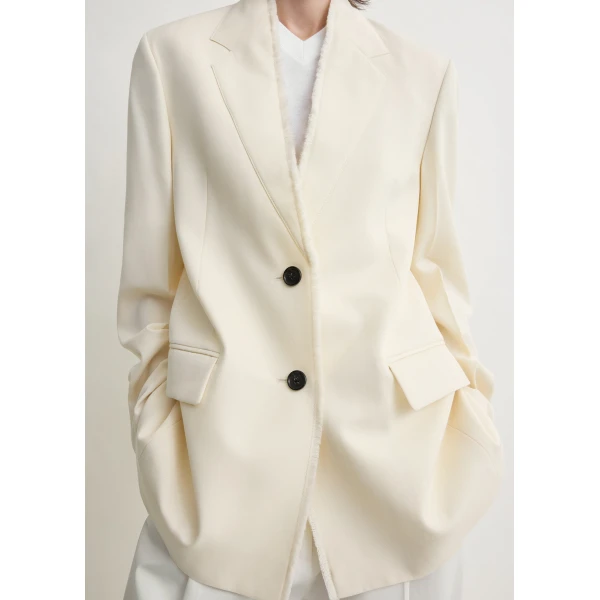Totême Raw lapel jacket in Ecru - Jackets - Scandinavian Minimalist Luxury at Luxury Shoes 