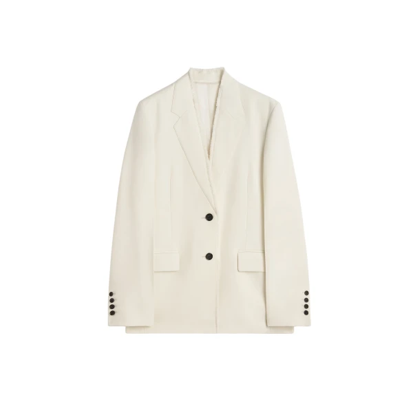 Totême Raw lapel jacket in Ecru - Jackets - Scandinavian Minimalist Luxury at Luxury Shoes 