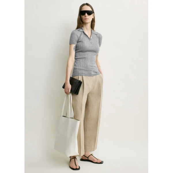 Totême Ribbed cashmere silk polo in Grey melange - Knitwear - Scandinavian Minimalist Luxury at Luxury Shoes 
