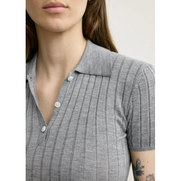 Totême Ribbed cashmere silk polo in Grey melange - Knitwear - Scandinavian Minimalist Luxury at Luxury Shoes 