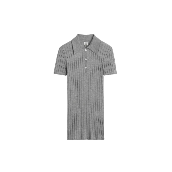 Totême Ribbed cashmere silk polo in Grey melange - Knitwear - Scandinavian Minimalist Luxury at Luxury Shoes 
