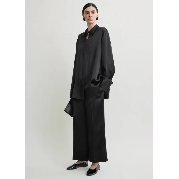 Totême Satin drawstring trousers in Black - Pants - Scandinavian Minimalist Luxury at Luxury Shoes 