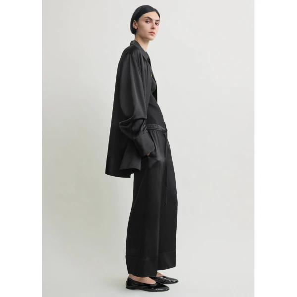 Totême Satin drawstring trousers in Black - Pants - Scandinavian Minimalist Luxury at Luxury Shoes 