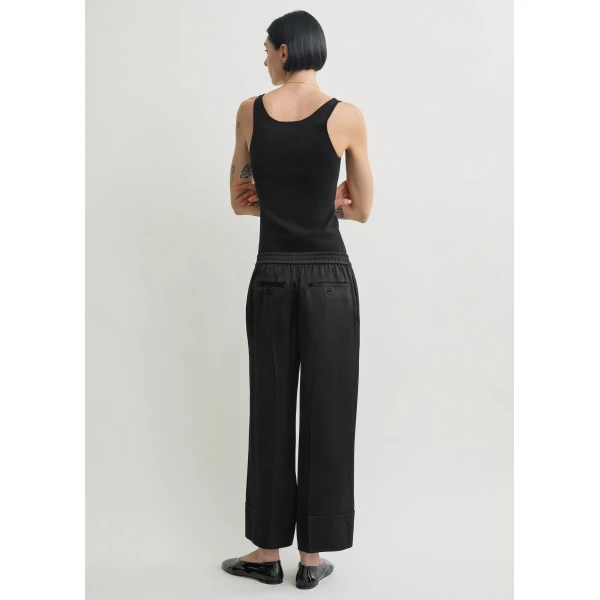 Totême Satin drawstring trousers in Black - Pants - Scandinavian Minimalist Luxury at Luxury Shoes 