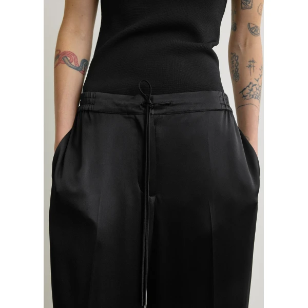 Totême Satin drawstring trousers in Black - Pants - Scandinavian Minimalist Luxury at Luxury Shoes 