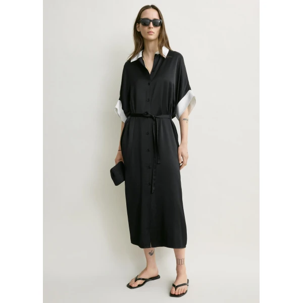 Totême Satin shirtdress in Black - Dresses - Scandinavian Minimalist Luxury at Luxury Shoes 