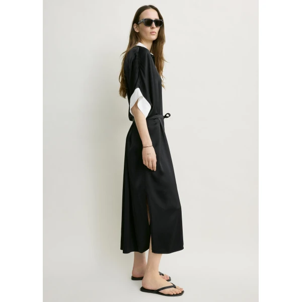 Totême Satin shirtdress in Black - Dresses - Scandinavian Minimalist Luxury at Luxury Shoes 