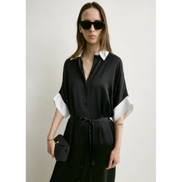Totême Satin shirtdress in Black - Dresses - Scandinavian Minimalist Luxury at Luxury Shoes 