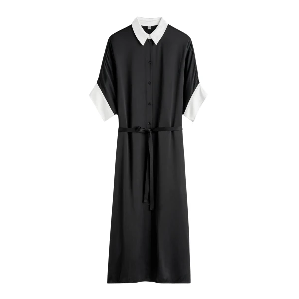 Totême Satin shirtdress in Black - Dresses - Scandinavian Minimalist Luxury at Luxury Shoes 