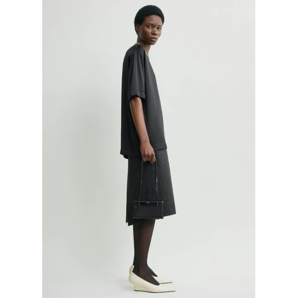 Totême Satin tee in Black - Tops - Scandinavian Minimalist Luxury at Luxury Shoes 