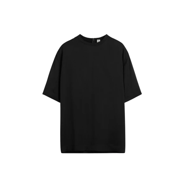 Totême Satin tee in Black - Tops - Scandinavian Minimalist Luxury at Luxury Shoes 
