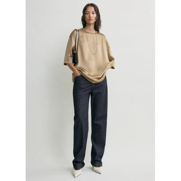 Totême Satin tee in Latte - Tops - Scandinavian Minimalist Luxury at Luxury Shoes 