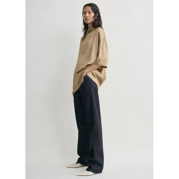 Totême Satin tee in Latte - Tops - Scandinavian Minimalist Luxury at Luxury Shoes 