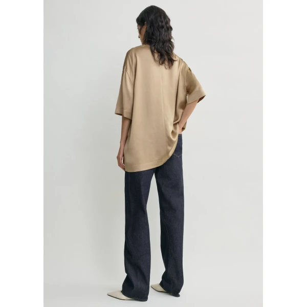 Totême Satin tee in Latte - Tops - Scandinavian Minimalist Luxury at Luxury Shoes 