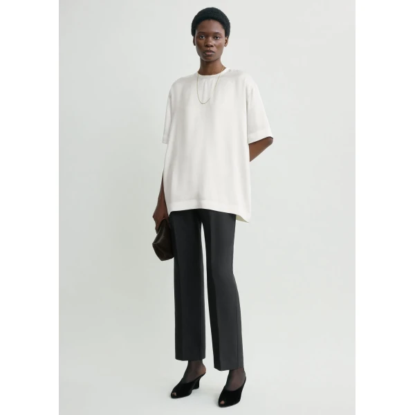 Totême Satin tee in White - Tops - Scandinavian Minimalist Luxury at Luxury Shoes 