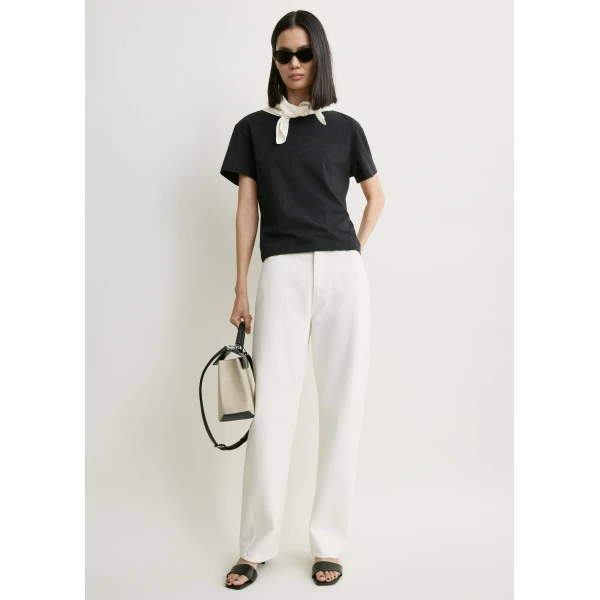 Totême Scarf tee in Black / Ecru - Tops - Scandinavian Minimalist Luxury at Luxury Shoes 