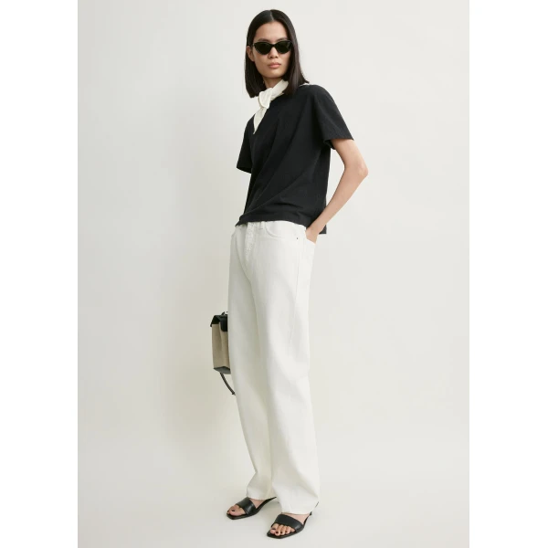 Totême Scarf tee in Black / Ecru - Tops - Scandinavian Minimalist Luxury at Luxury Shoes 