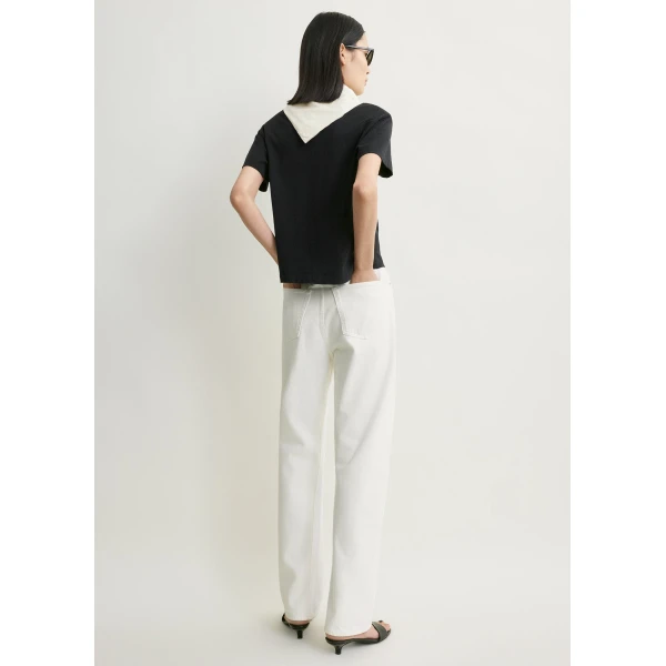 Totême Scarf tee in Black / Ecru - Tops - Scandinavian Minimalist Luxury at Luxury Shoes 