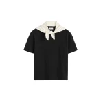 Totême Scarf tee in Black / Ecru - Tops - Scandinavian Minimalist Luxury at Luxury Shoes 