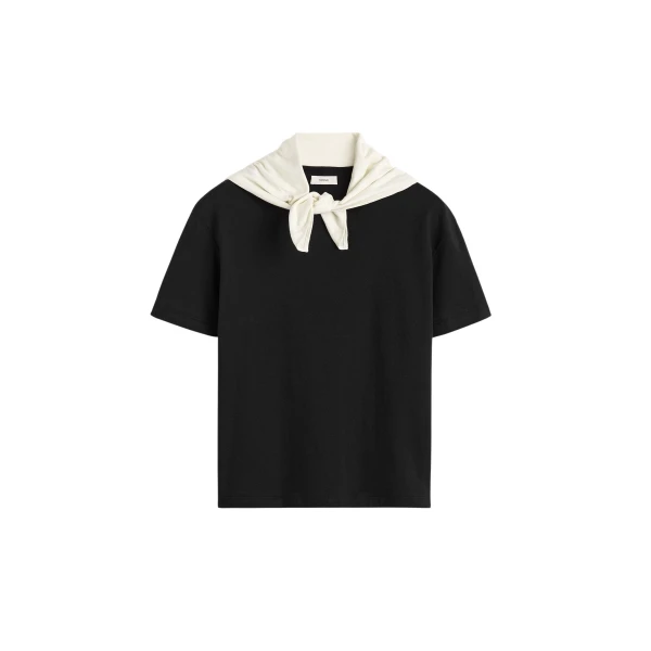 Totême Scarf tee in Black / Ecru - Tops - Scandinavian Minimalist Luxury at Luxury Shoes 