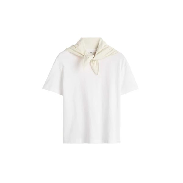 Totême Scarf tee in White / Ecru - Tops - Scandinavian Minimalist Luxury at Luxury Shoes 