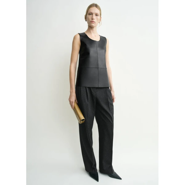 Totême Scoop-neck leather top in Black - Tops - Scandinavian Minimalist Luxury at Luxury Shoes 