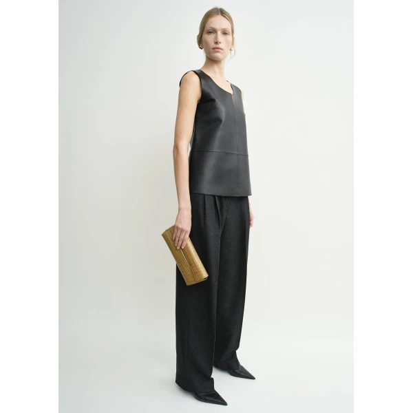 Totême Scoop-neck leather top in Black - Tops - Scandinavian Minimalist Luxury at Luxury Shoes 