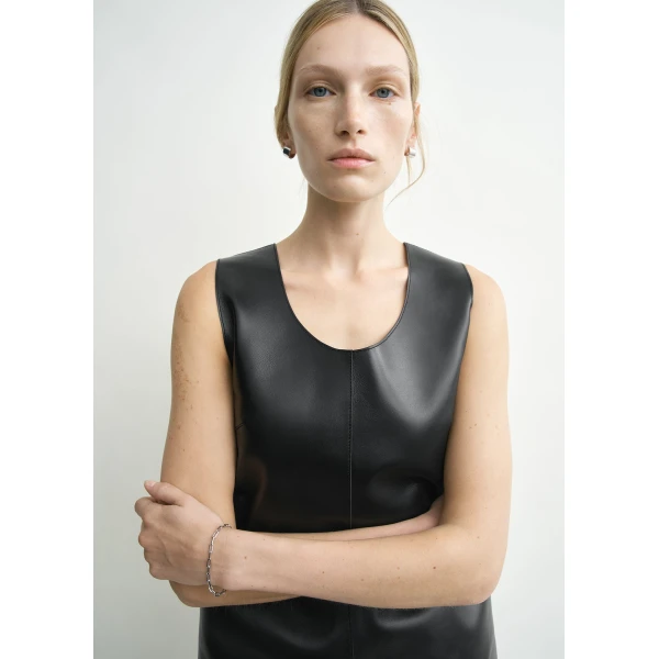 Totême Scoop-neck leather top in Black - Tops - Scandinavian Minimalist Luxury at Luxury Shoes 