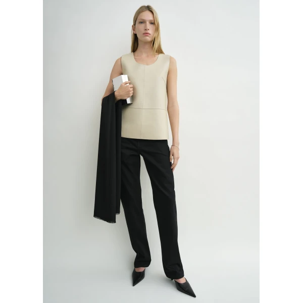 Totême Scoop-neck leather top in Sand - Tops - Scandinavian Minimalist Luxury at Luxury Shoes 