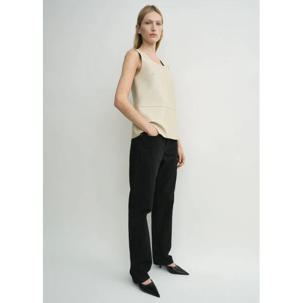 Totême Scoop-neck leather top in Sand - Tops - Scandinavian Minimalist Luxury at Luxury Shoes 