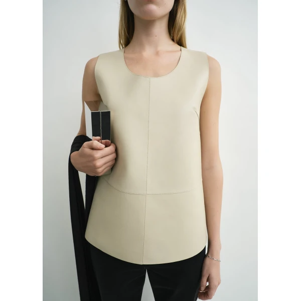 Totême Scoop-neck leather top in Sand - Tops - Scandinavian Minimalist Luxury at Luxury Shoes 