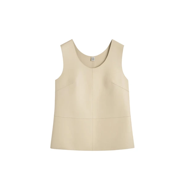 Totême Scoop-neck leather top in Sand - Tops - Scandinavian Minimalist Luxury at Luxury Shoes 