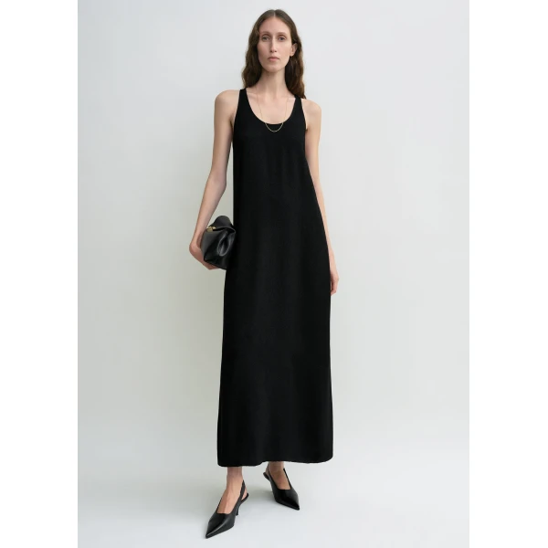 Totême Scoop-neck sablé dress in Black - Dresses - Scandinavian Minimalist Luxury at Luxury Shoes 
