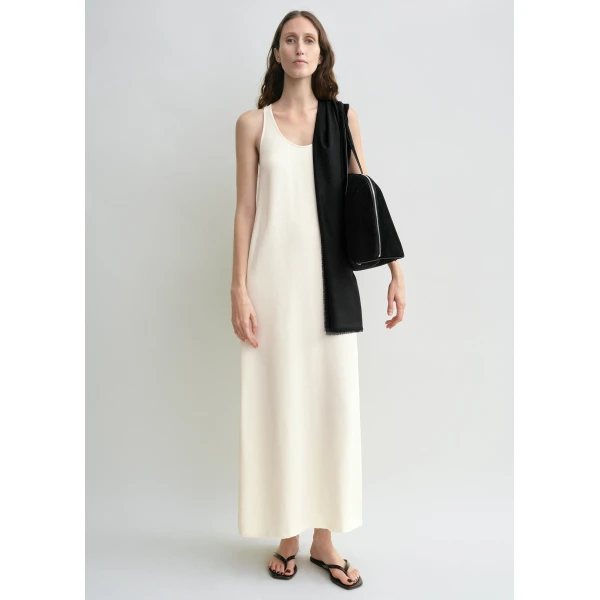 Totême Scoop-neck sablé dress in Macadamia - Dresses - Scandinavian Minimalist Luxury at Luxury Shoes 